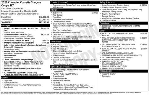 2022 Chevrolet Corvette Stingray w/3LT