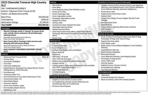 Iridescent Pearl Tricoat 2023 Chevrolet Traverse High Country