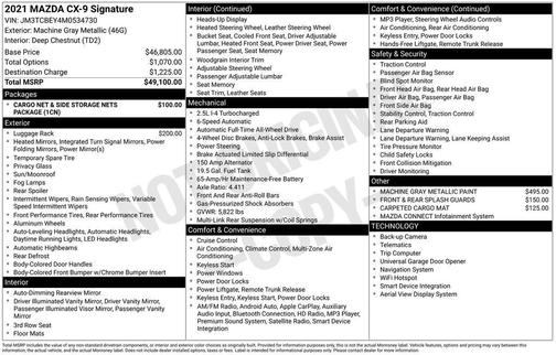 Machine Gray Metallic 2021 Mazda CX-9 Signature