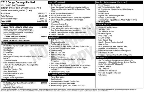 Brilliant Black Crystal Pearlcoat 2016 Dodge Durango Limited