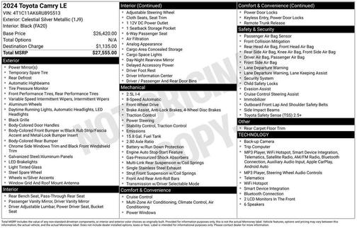 Celestial Silver Metallic/Midnight Black Metallic 2024 Toyota Camry LE