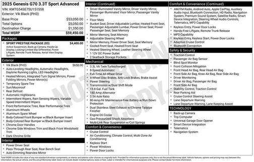 2025 Genesis G70 3.3T AWD Sport Advanced