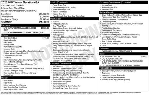 2026 GMC Yukon 2WD Elevation