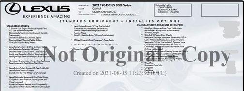 2021 Lexus ES 300h Base