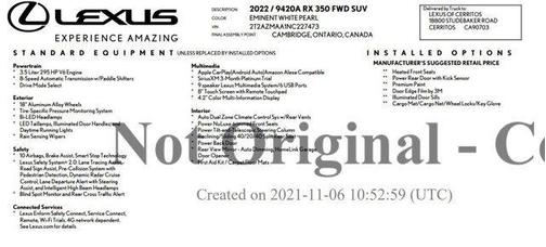 2022 Lexus RX 350 Base