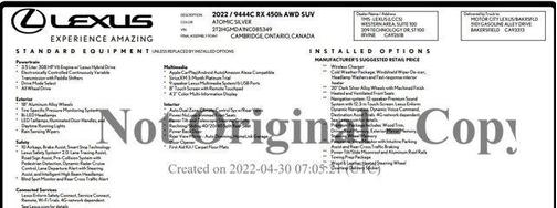 2022 Lexus RX 450h Base