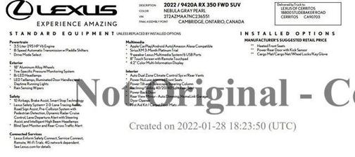 2022 Lexus RX 350 Base