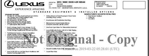 2019 Lexus ES 350 Base