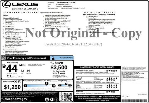 Cloudburst Gray 2024 Lexus ES 300h Base