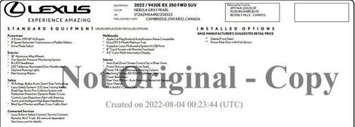 2022 Lexus RX 350 Base