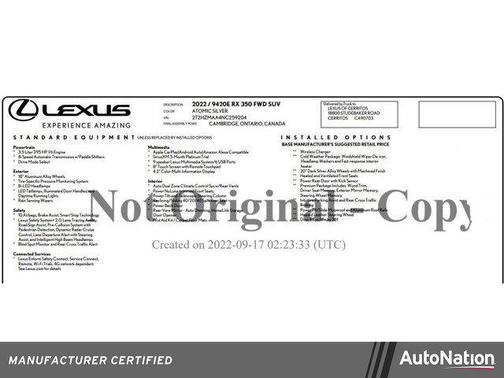 2022 Lexus RX 350 Base