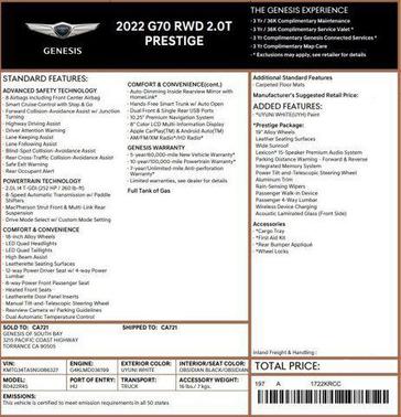 2022 Genesis G70 2.0T RWD
