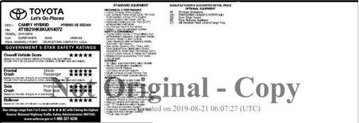 2019 Toyota Camry Hybrid SE