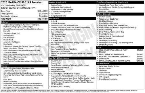 Soul Red Crystal Metallic 2026 Mazda CX-30 2.5 S Premium Package