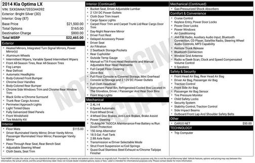 Titanium Silver 2014 Kia Optima LX