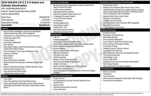 Deep Crystal Blue Mica 2024 Mazda CX-5 2.5 S Select Package