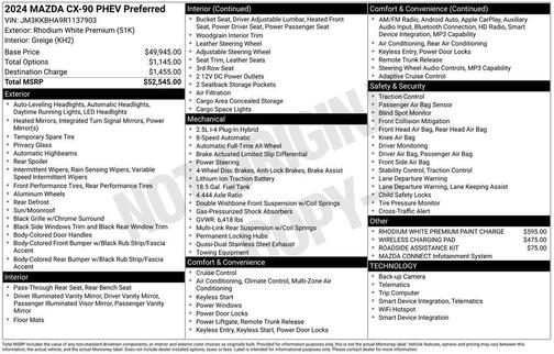 Rhodium White Premium 2024 Mazda CX-90 PHEV Preferred