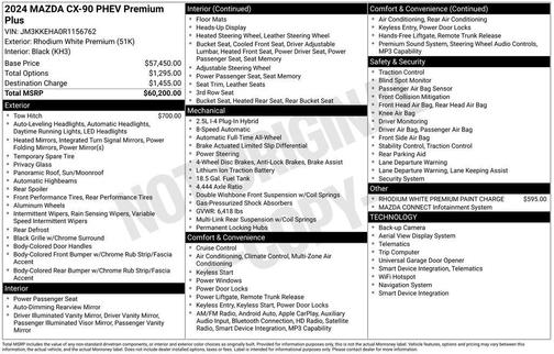 Rhodium White Premium 2024 Mazda CX-90 PHEV Premium Plus