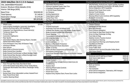 Rhodium White Metallic 2023 Mazda CX-5 2.5 S Select Package