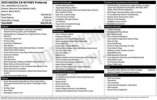 Machine Gray Metallic 2025 Mazda CX-90 PHEV Preferred