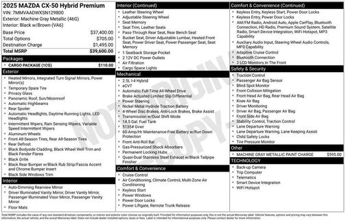 Machine Gray Metallic 2025 Mazda CX-50 Hybrid Premium Package