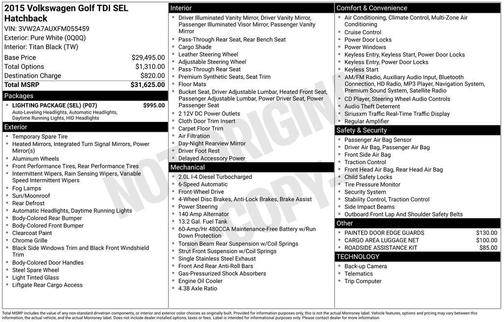 2015 Volkswagen Golf DSG TDI SEL