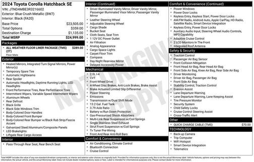 Blue Crush Metallic 2024 Toyota Corolla SE