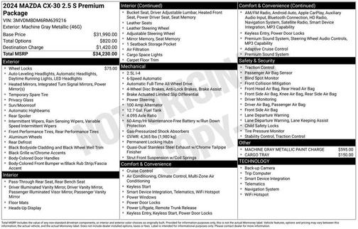 Machine Gray Metallic 2024 Mazda CX-30 2.5 S Premium Package