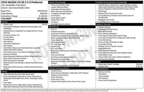 Aero Gray Metallic 2026 Mazda CX-30 2.5 S Preferred Package