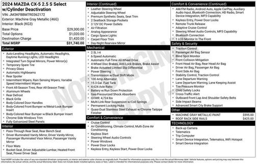 Machine Gray Metallic 2024 Mazda CX-5 2.5 S Select Package