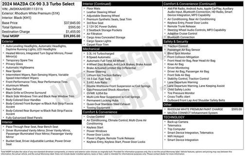Rhodium White Premium 2024 Mazda CX-90 3.3 Turbo Select