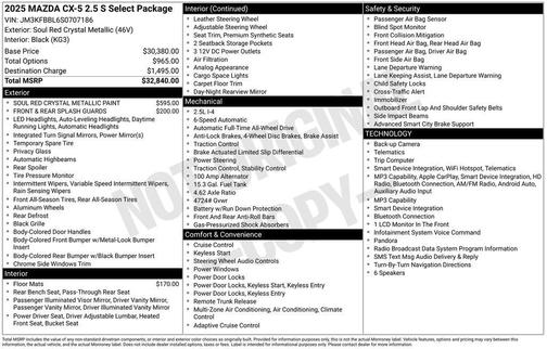 Soul Red Crystal Metallic 2025 Mazda CX-5 2.5 S Select Package