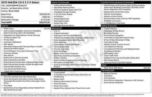 Jet Black Mica 2023 Mazda CX-5 2.5 S Select Package