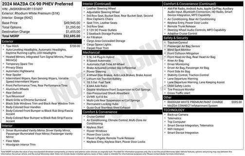Rhodium White Premium 2024 Mazda CX-90 PHEV Preferred