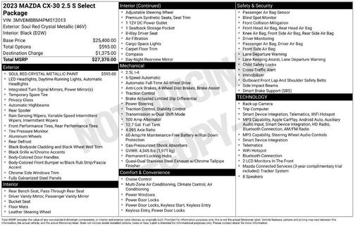 Soul Red Crystal Metallic 2023 Mazda CX-30 2.5 S Select Package