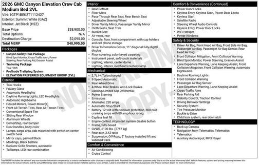 White 2026 GMC Canyon Elevation