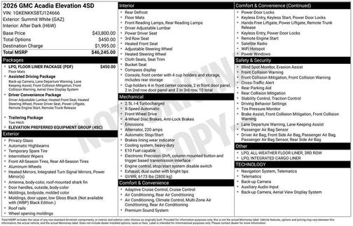 White 2026 GMC Acadia Elevation