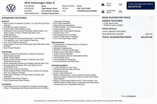 2018 Volkswagen Atlas 3.6L S