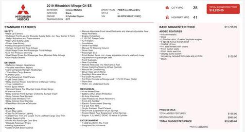 2019 Mitsubishi Mirage G4 ES