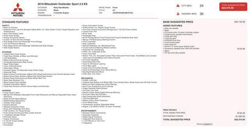 2019 Mitsubishi Outlander Sport 2.0 ES