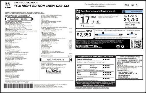 2017 RAM 1500 Night Crew Cab 4x2 5'7' Box