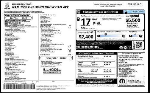 Bright White Clearcoat 2022 RAM 1500 Big Horn/Lone Star