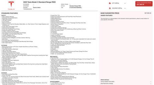 2020 Tesla Model 3 Standard Range Plus