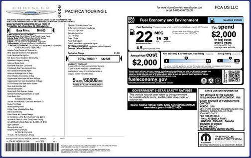 Bright White Clearcoat 2023 Chrysler Pacifica Touring L