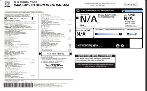 2017 RAM 3500 Big Horn Mega Cab 4x4 6'4' Box