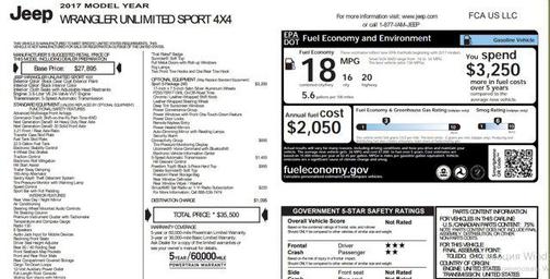 2017 Jeep Wrangler Unlimited Sport
