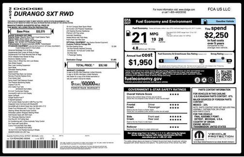 2021 Dodge Durango SXT RWD