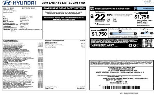2019 Hyundai SANTA FE Limited 2.0T