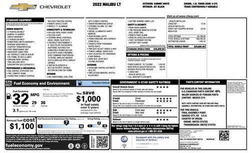 Summit White 2022 Chevrolet Malibu FWD LT