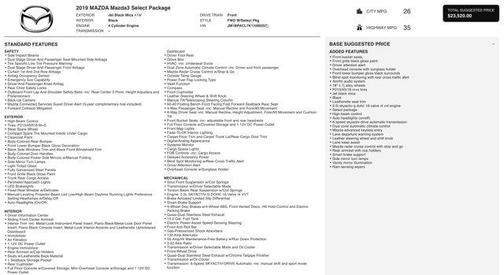 2019 Mazda Mazda3 FWD w/Select Package